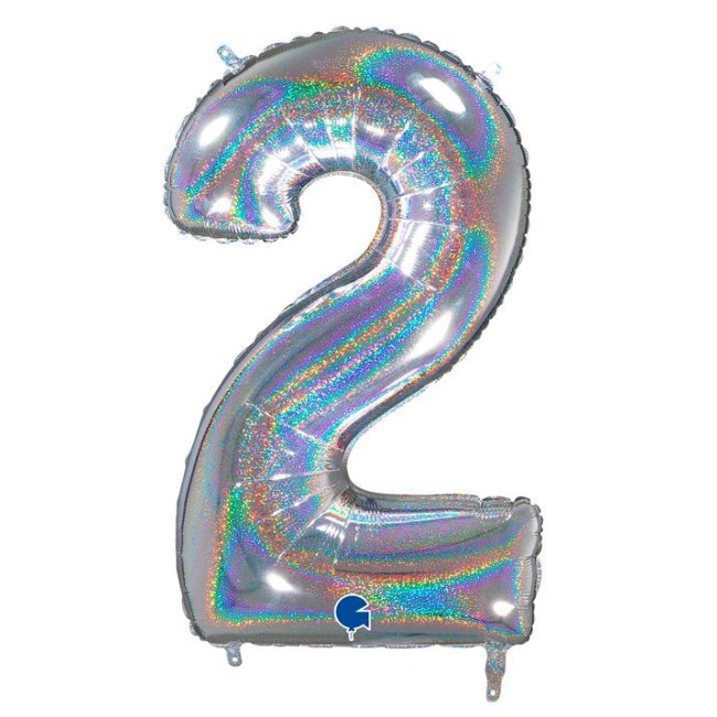 Gr (26''/65 см) Цифра "2" Серебро голография в упаковке, 1 шт.