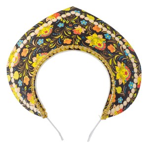 Кокошник-Ободок Узор Хохлома черный, 1 шт.