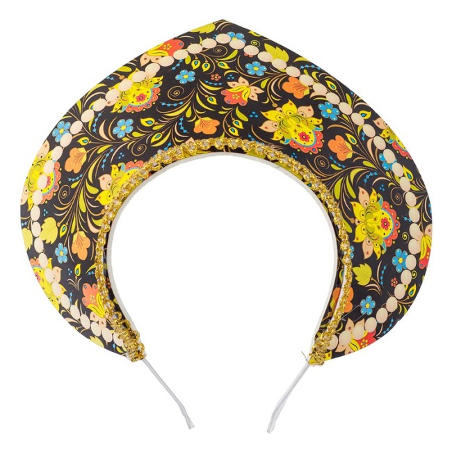 Кокошник-Ободок Узор Хохлома черный, 1 шт.