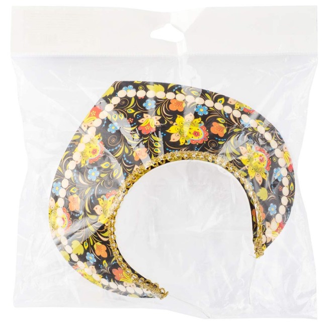 Кокошник-Ободок Узор Хохлома черный, 1 шт.