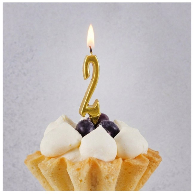 Свеча -цифра "2" Элегант Золото 5см/G 1 шт.