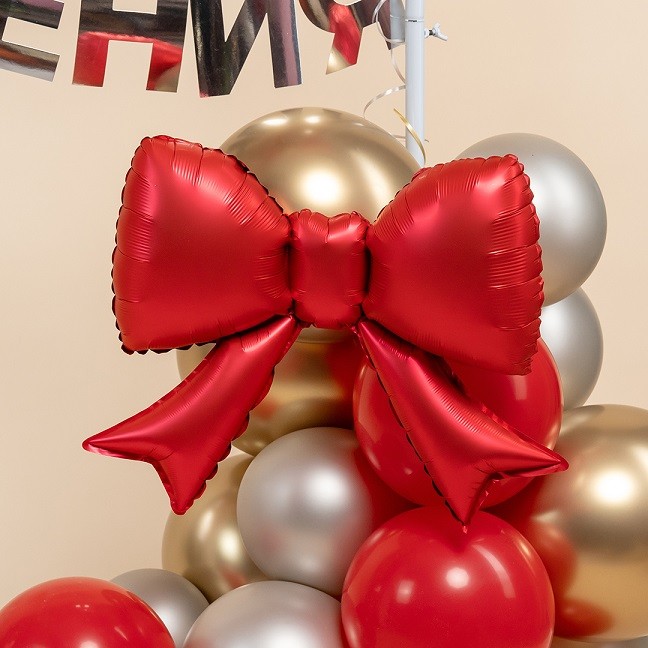 Fa (21''/53 см) Фигура с клапаном, Бант (надув воздухом), Красный, Сатин, 5 шт. в уп. (цв.этик.)