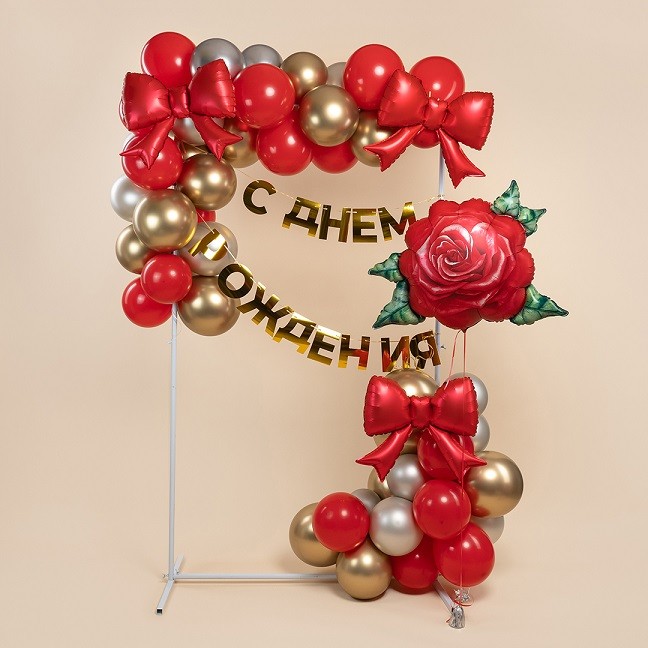 Fa (21''/53 см) Фигура с клапаном, Бант (надув воздухом), Красный, Сатин, 5 шт. в уп. (цв.этик.)