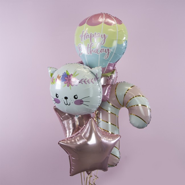 Fa (29''/74 см) Фигура, Леденец трость, Золотая полоска, Белый/Розовый, 1 шт.