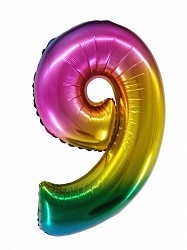 Fa (34''/86 см) Цифра, 9, Радужный, Градиент, в упаковке 1 шт.