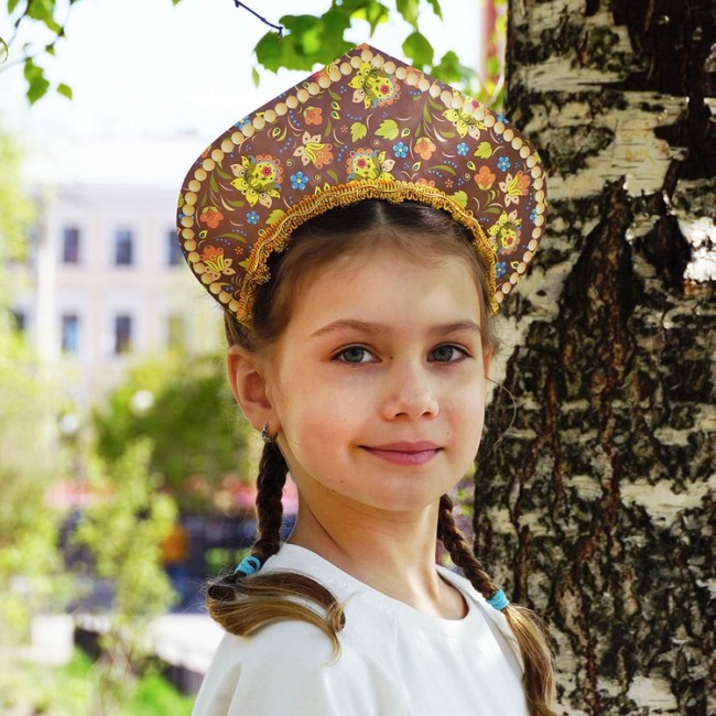 Кокошник-Ободок Узор бордовый, 1 шт.