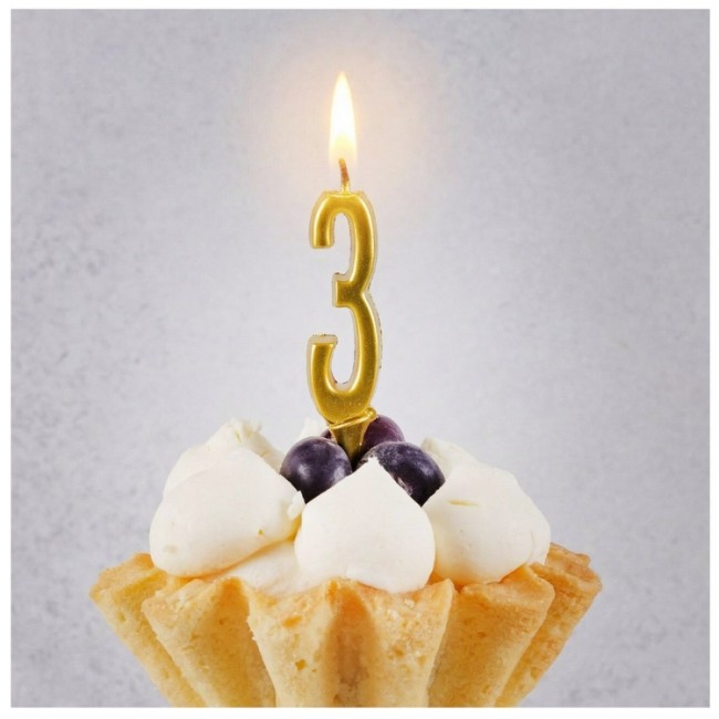 Свеча -цифра "3" Элегант Золото 5см/G 1 шт.