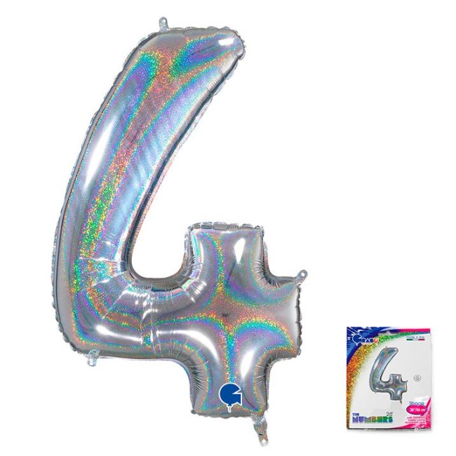 Gr (26''/65 см) Цифра "4" Серебро голография в упаковке, 1 шт.