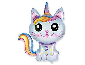 Fm (35''/89 см) Фигура, Котенок-единорог, Голубой, 1 шт.