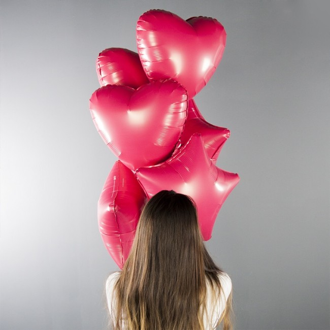 Ag (19''/48 см) Сердце, Viva Magenta, Сатин, 1 шт.