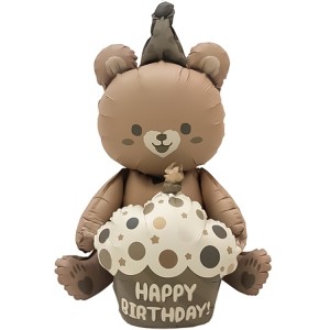 Fa 3D (23''/58 см) Фигура, Мишка с капкейком, Бежевый, Сатин, 1 шт. в уп.