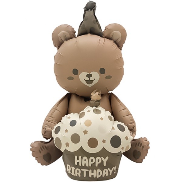 Fa 3D (23''/58 см) Фигура, Мишка с капкейком, Бежевый, Сатин, 1 шт. в уп.