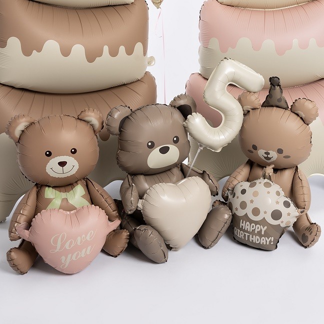 Fa 3D (23''/58 см) Фигура, Мишка с капкейком, Бежевый, Сатин, 1 шт. в уп.