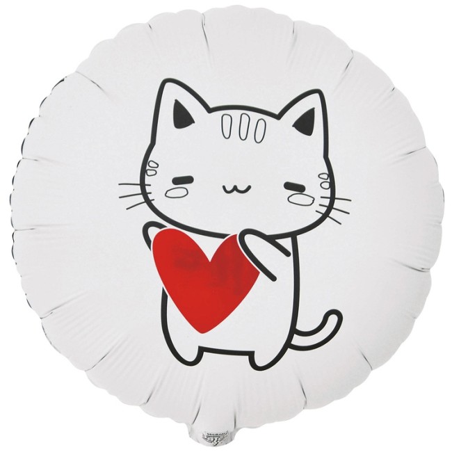 Вз (18''/46 см) Круг, РУС ДЛЯ ТЕБЯ Котик с сердцем в уп. 1 шт.