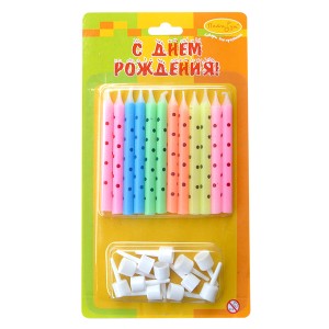 MC Свечи В горошек ассорти 12шт с держателями 6 см