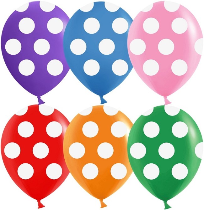 Дб (12''/30 см) Белые точки, Ассорти, пастель, 5 ст, 25 шт.