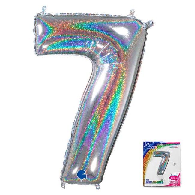 Gr (26''/65 см) Цифра "7" Серебро голография в упаковке, 1 шт.