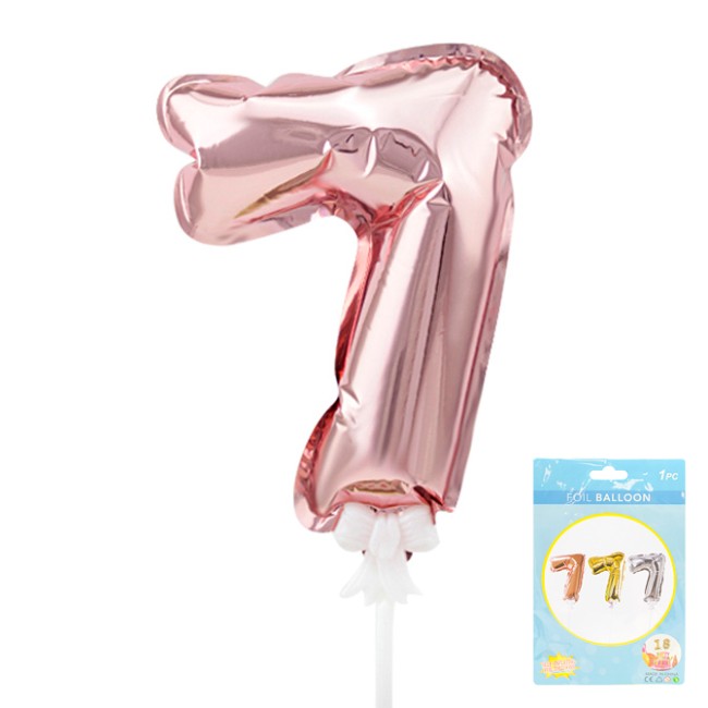 Вх (7"/17,5 см) Цифра-топпер 7 Розовое золото, трубочка/держатель, 1 шт.