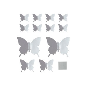 Наклейки Зеркальные бабочки, Серебро, 6,5-11 см*12 шт, 1 упак.