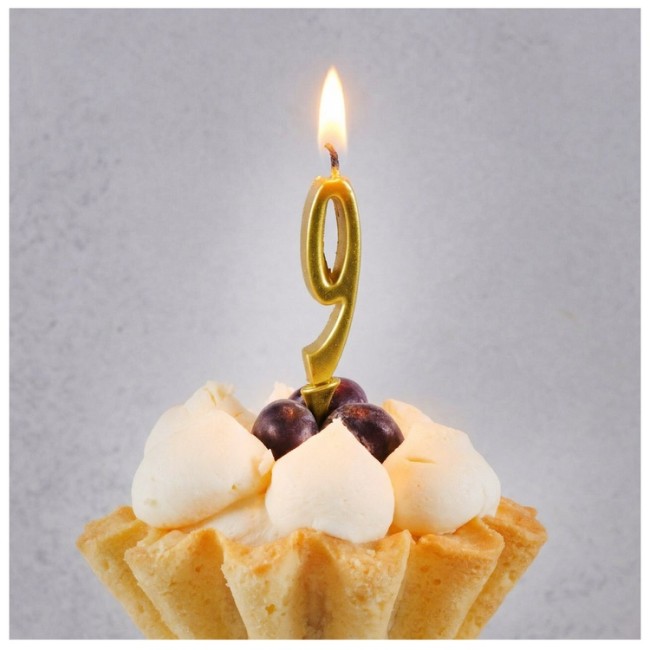 Свеча -цифра "9" Элегант Золото 5см/G 1 шт.