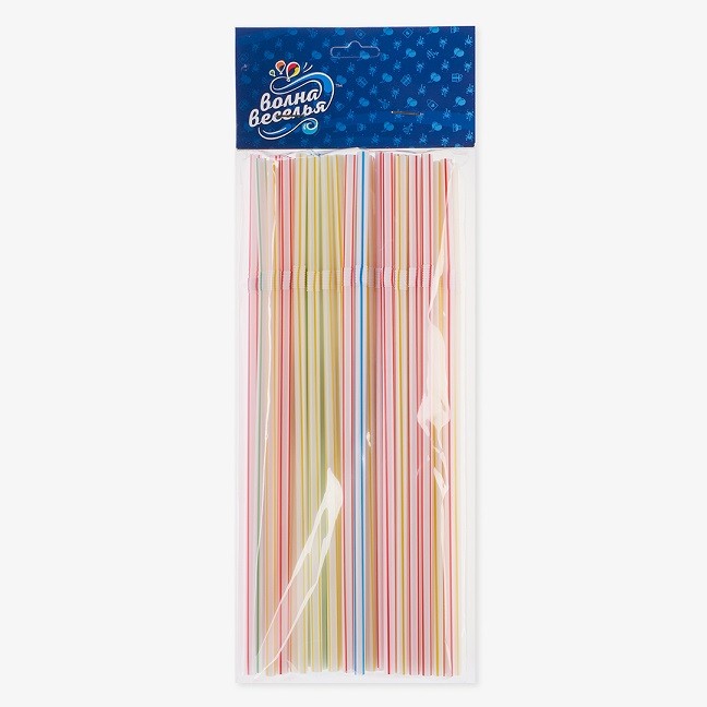 Трубочки для коктейлей (пластик), Вертикальные полосы, Ассорти, 50 шт. в упак.