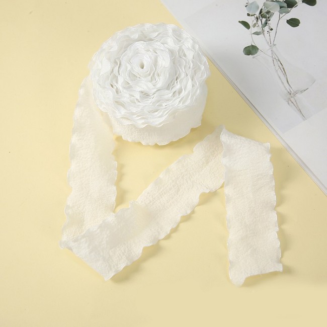 Лента тканевая (4 см*9,14 м) Нежная волна, Белый, 1 шт.