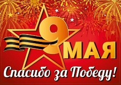 Наклейка, 9 Мая, Спасибо за Победу!, 23,9*16,8 см, 1 шт.