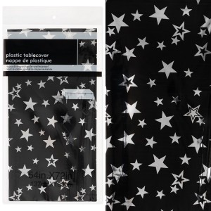 Скатерть одноразовая, Звезды Люкс, Черный/Серебро, Металлик, 137*183 см, 1 шт.,