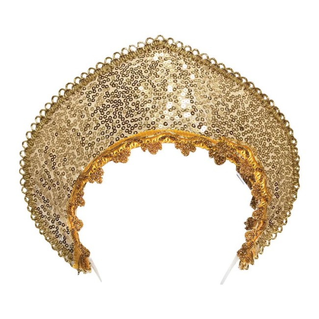 Кокошник-Ободок пайетки золото, 1 шт.