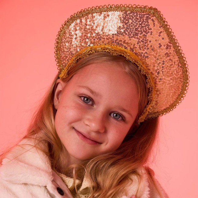 Кокошник-Ободок пайетки золото, 1 шт.