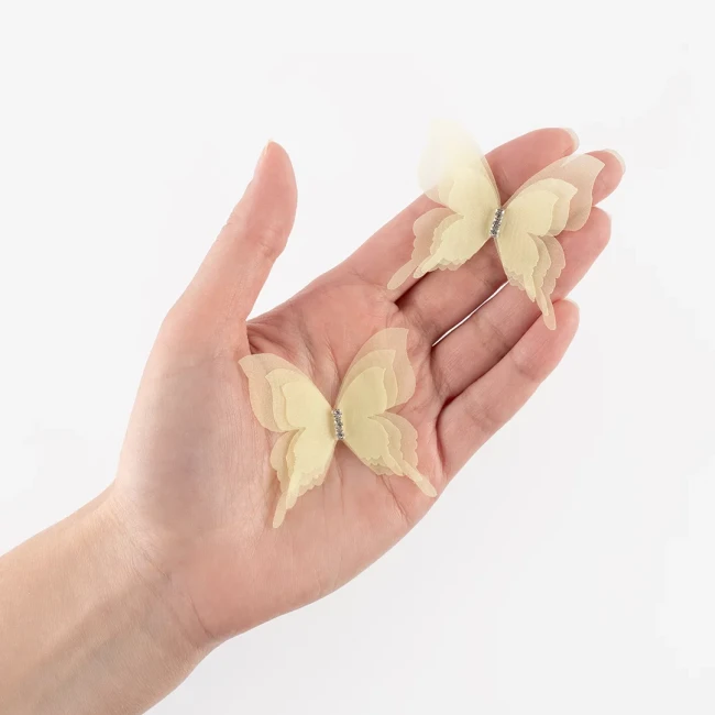 Декоративные бабочки Шифоновые, трехслойные, клеевые точки в компл, Желтый, 4,5*5 см, 10 шт.