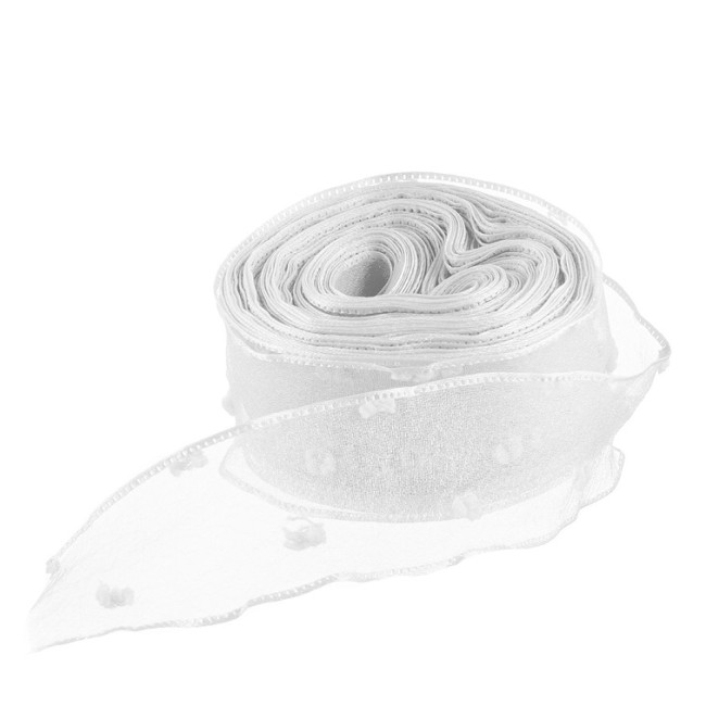 Лента декоративная (2,5 см*9,14 м) Воздушные точки, Белый, 1 шт.