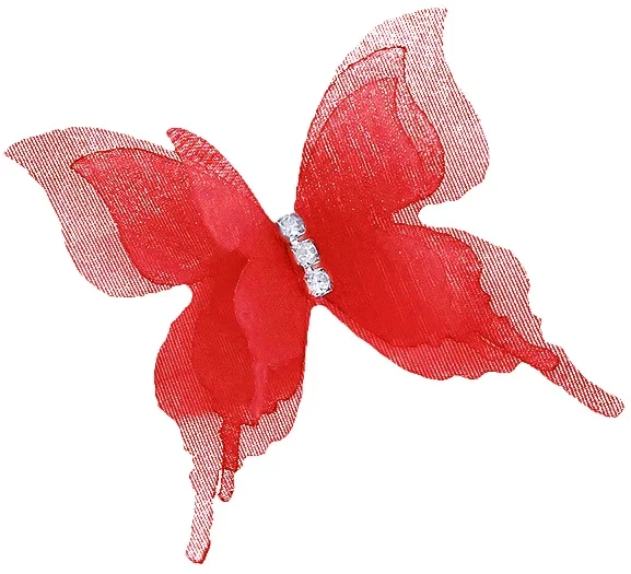 Декоративные бабочки Шифоновые, трехслойные, клеевые точки в компл, Красный, 4,5*5 см, 10 шт.