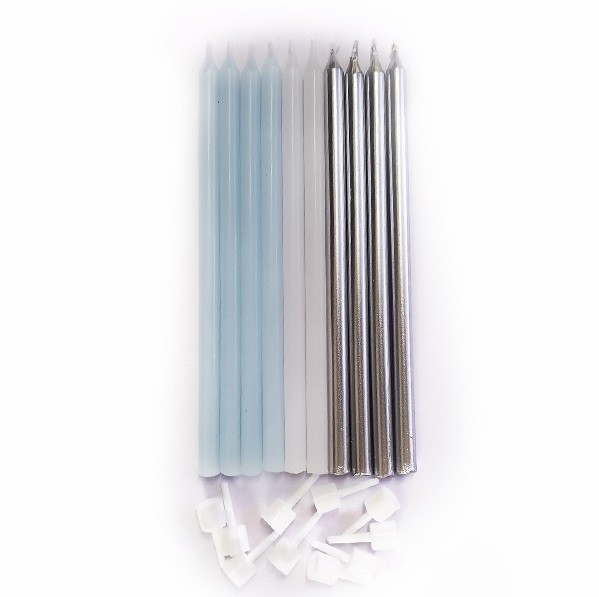 Свечи Silver&Blue с держателями 10шт, 12см