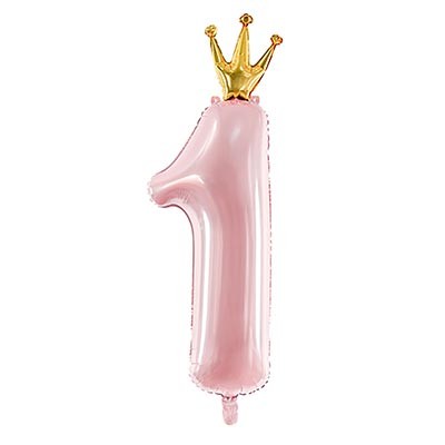 ПД (35.5"/90 см) ЦИФРА 1 с короной Light Pink, 1 шт.