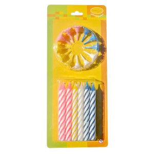 Свечи Большие 2-х цветные 12 шт с держателями 8 см