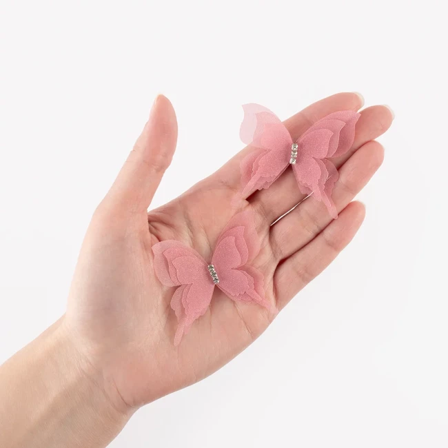 Декоративные бабочки Шифоновые, трехслойные, клеевые точки в компл, Орхидея, 4,5*5 см, 10 шт.