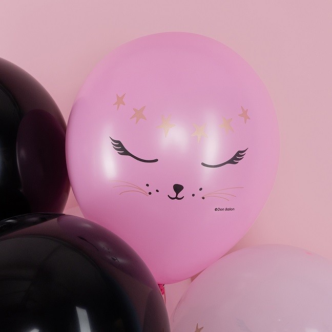 Дб (12''/30 см) Волшебный котенок, Черный/Розовый, пастель, 2 ст, 25 шт.