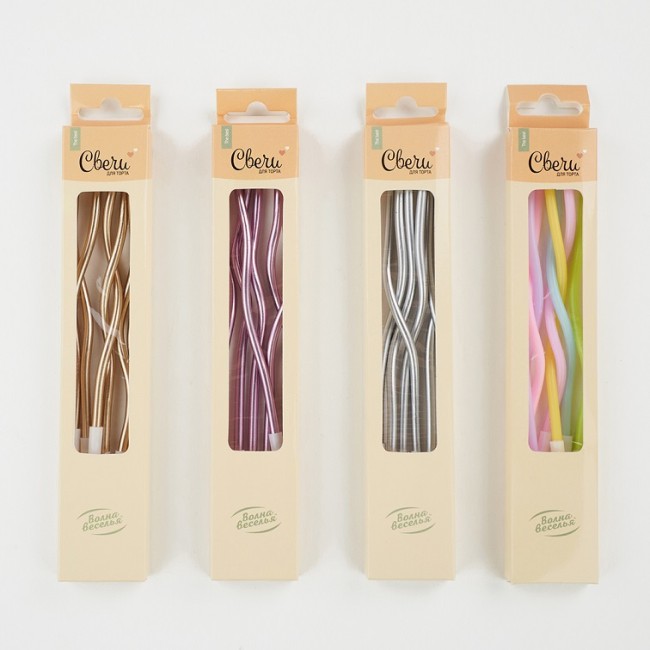 Свечи Воздушные спирали, Ассорти, Макарунс, 0,4*13 + 3 см, 6 шт. с держат.