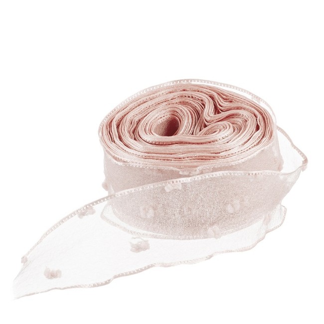 Лента декоративная (2,5 см*9,14 м) Воздушные точки, Пыльная роза, 1 шт.