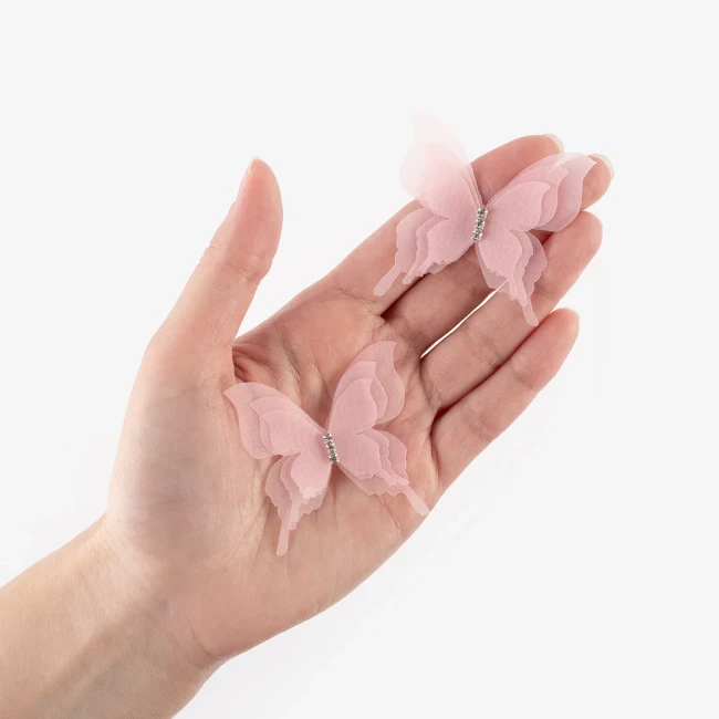 Декоративные бабочки Шифоновые, трехслойные, клеевые точки в компл, Пыльная роза, 4,5*5 см, 10 шт.