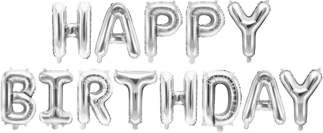 Набор шаров-букв (16''/41 см) , Надпись "Happy Birthday", Серебро, 1 шт.