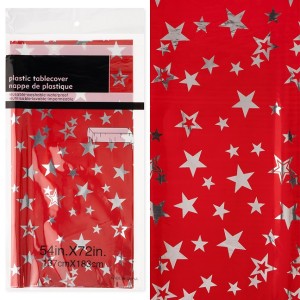 Скатерть одноразовая, Звезды Люкс, Красный/Серебро, Металлик, 137*183 см, 1 шт.