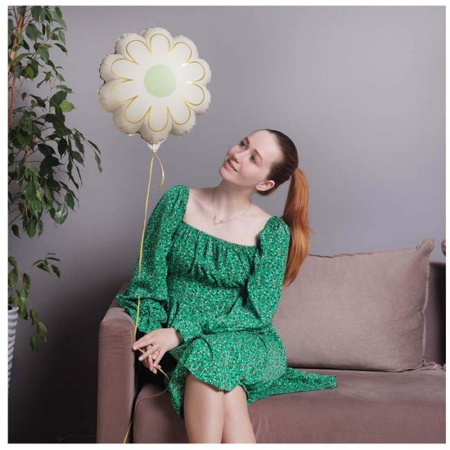 Вз (21''/53 см) ФИГУРА Цветок Ромашка белая с золотом, в уп. 1 шт.