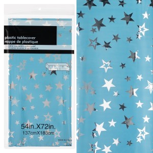 Скатерть одноразовая, Звезды Люкс, Голубой/Серебро, Металлик, 137*183 см, 1 шт.