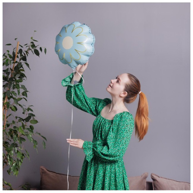 Вз (21''/53 см) ФИГУРА Цветок Ромашка голубая с золотом, в уп. 1 шт.