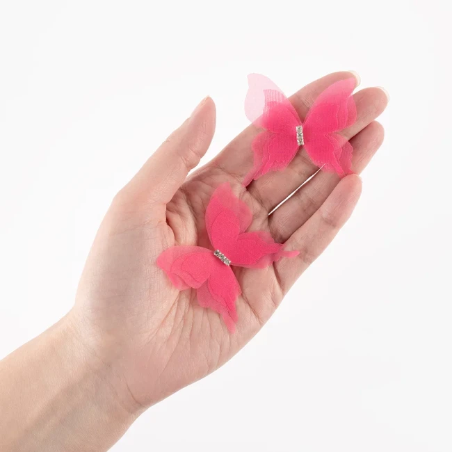 Декоративные бабочки Шифоновые, трехслойные, клеевые точки в компл, Фуксия, 4,5*5 см, 10 шт.