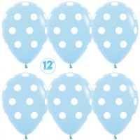 Sp (12''/30 см) Шар Белые точки, Голубой (040), пастель, 5 ст, 12 шт.