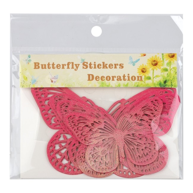Наклейки Нежные бабочки, Фуксия, Голография, 8-12 см*4 шт, 12 шт, 1 упак.