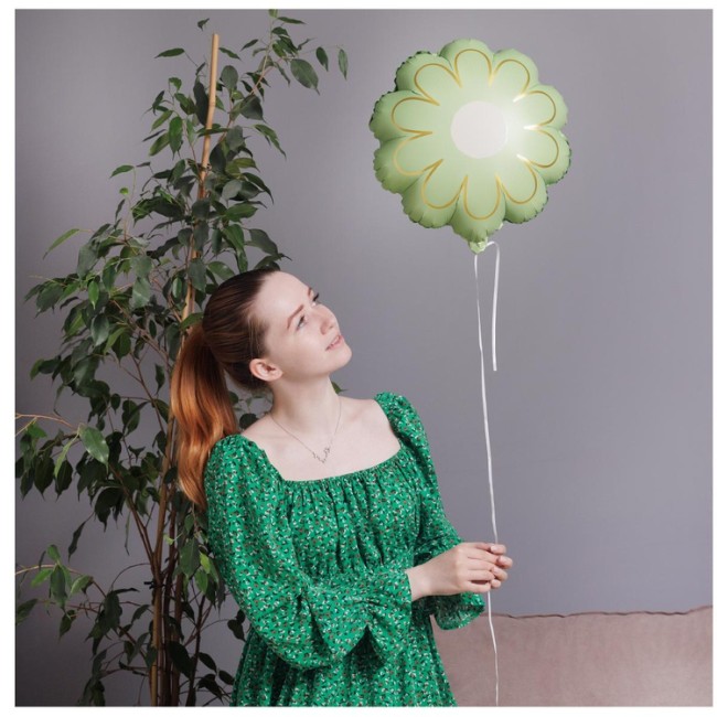 Вз (21''/53 см) ФИГУРА Цветок Ромашка зеленая с золотом, в уп. 1 шт.